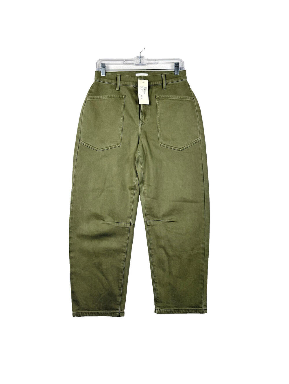 NEW Evereve Womens 27 Olive Green Cora Pant High Rise Ankle Relaxed Loose Fit